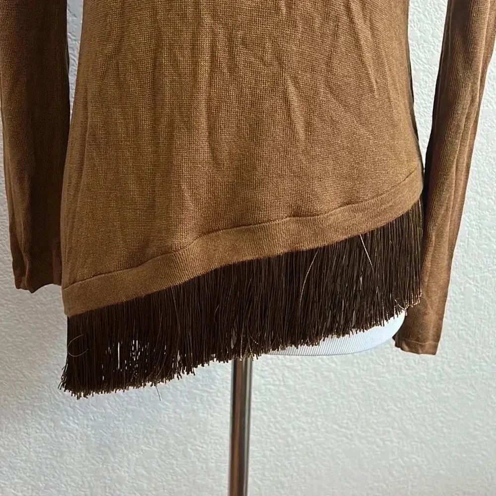 Chicos Fringe Edge Brown Sweater